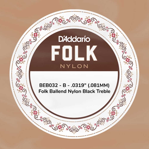 D'Addario BEB032 Folk Nylon Black Nylon .032 Losse Klassieke Snaar met Bal-Einde