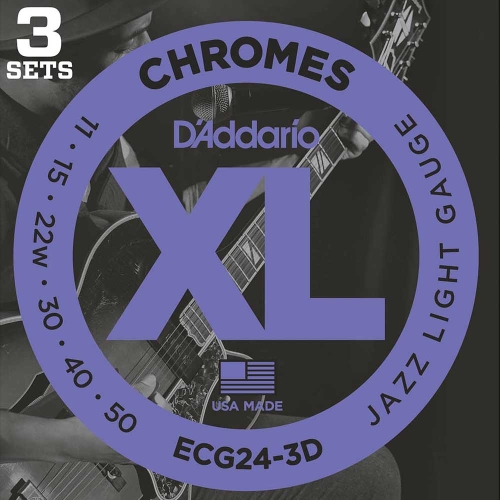 D'Addario ECG24-3D Flat Wound Chromes Snaren voor Elektrische Gitaar (11-50) 3-Pack