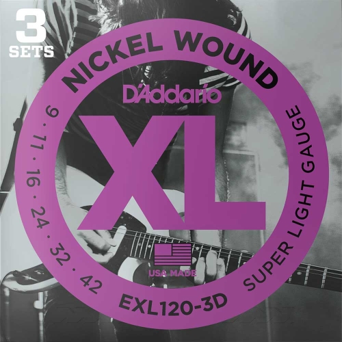 D'Addario EXL120-3D Round Wound Snaren voor Elektrische Gitaar (9-42) 3-Pack