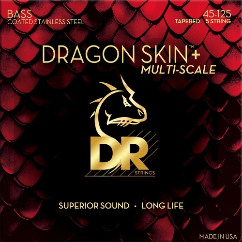 DR Strings DBSM5-45 Dragon Skin+ Coated Stainless Bassnaren 5-Snarig Tapered (45-125)