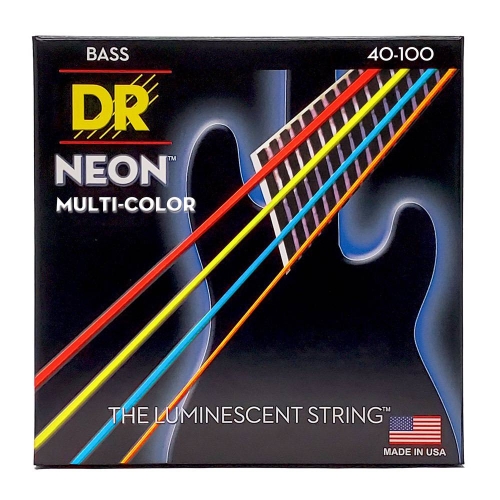 DR Strings NMCB-40 Neon Multi-Color Bassnaren Coated (40-100) Light