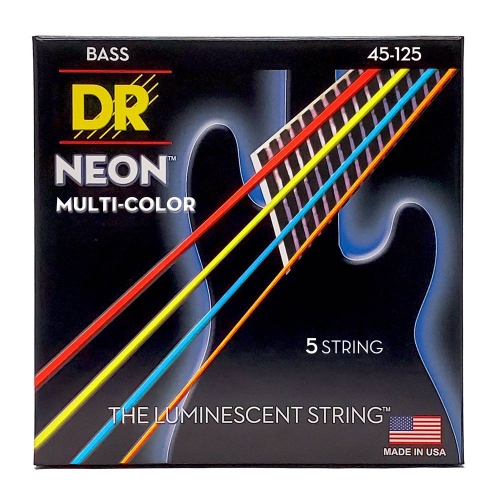 DR Strings NMCB5-45 Neon Multi-Color Bassnaren 5-Snarig Coated (45-125) Medium