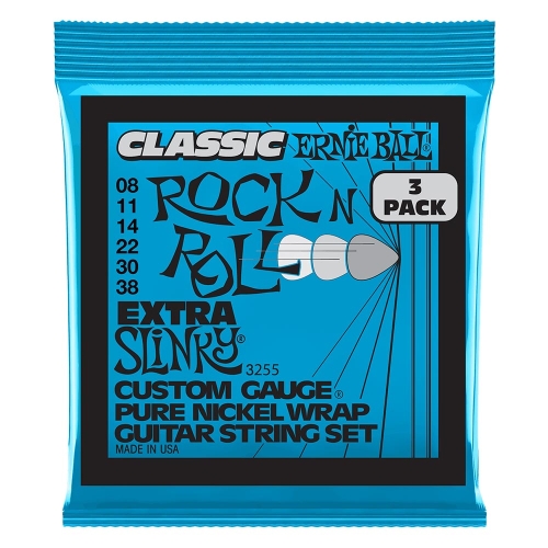 Ernie Ball 3255 Classic Pure Nickel Extra Slinky Snaren (8-38) 3-Pack