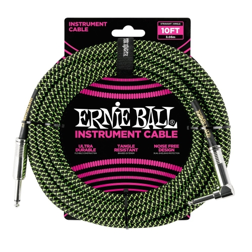 Ernie Ball 6077 Gevlochten Gitaarkabel Zwart en Groen 3 Meter