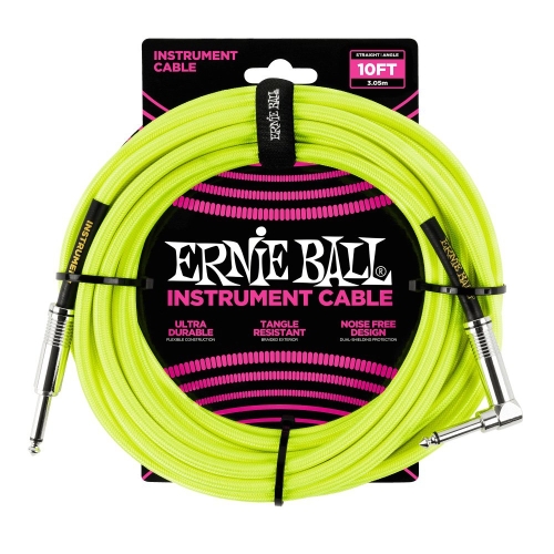 Ernie Ball 6080 Gevlochten Gitaarkabel Neon Geel 3 Meter