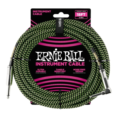 Ernie Ball 6082 Gevlochten Gitaarkabel Zwart en Groen 5.5 Meter