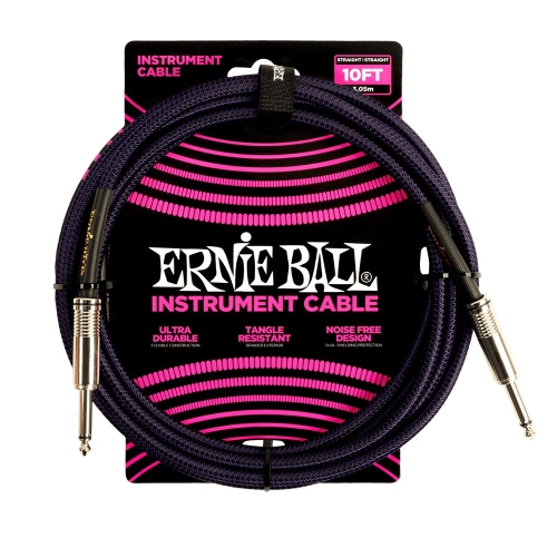 Ernie Ball 6393 Gevlochten Gitaarkabel Violet en Zwart 3 Meter