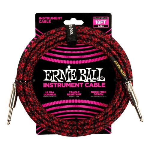 Ernie Ball 6396 Gevlochten Gitaarkabel Rood en Zwart 5.5 Meter