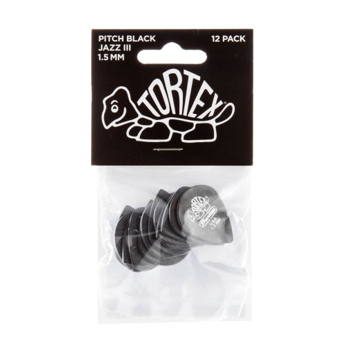 Dunlop 482P150 Tortex Pitch Black Jazz III 1.50mm Plectrum 12-Pack