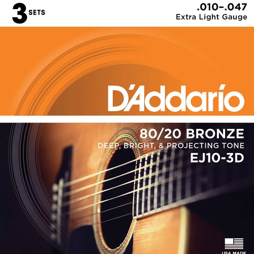 D'Addario EJ10-3D Bronze Westernsnaren (10-47) 3-Pack