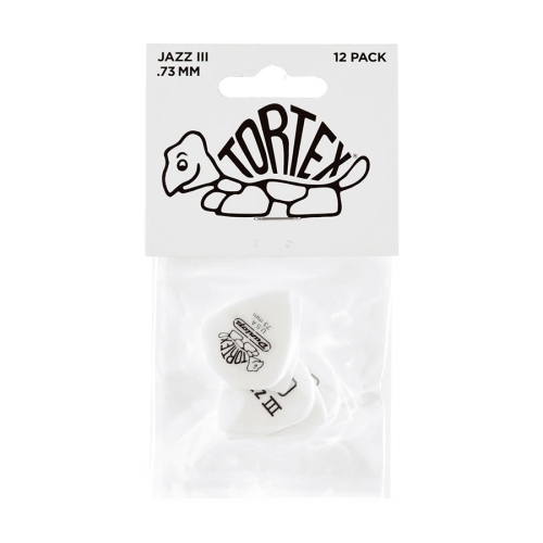 Dunlop 478P73 Tortex White Jazz III 0.73mm Plectrum 12-Pack