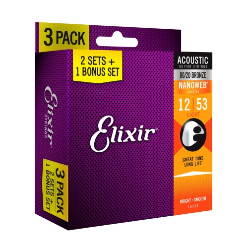 Elixir 16539 (3 sets 11052) Nanoweb Snaren voor Akoestische Gitaar (12-53) 3-Pack