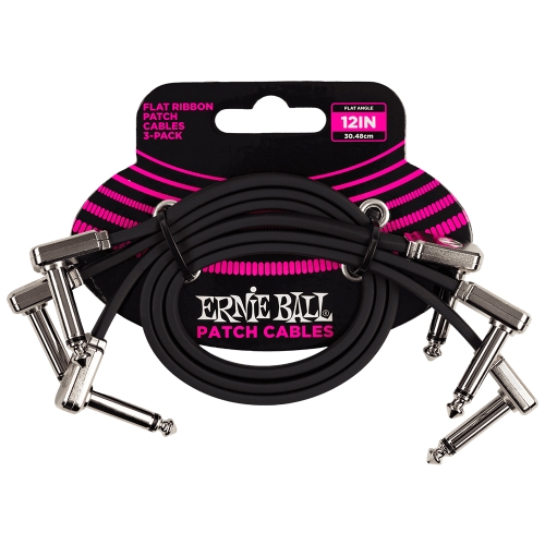 Ernie Ball 6222 Flat Ribbon Patchkabel Zwart 30cm 3-Pack