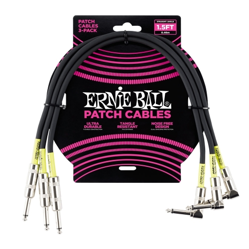 Ernie Ball 6076 Patchkabel Haaks - Recht Zwart 46cm 3-Pack