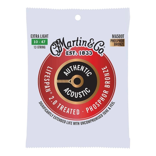 Martin MA500T Lifespan 2.0 Snaren voor 12-Snarige Akoestische Gitaar (10-47) Phosphor Bronze, Extra Light