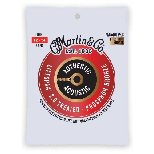 Martin MA540TPK3 Lifespan 2.0 Snaren voor Akoestische Gitaar (12-54) Phosphor Bronze, Light